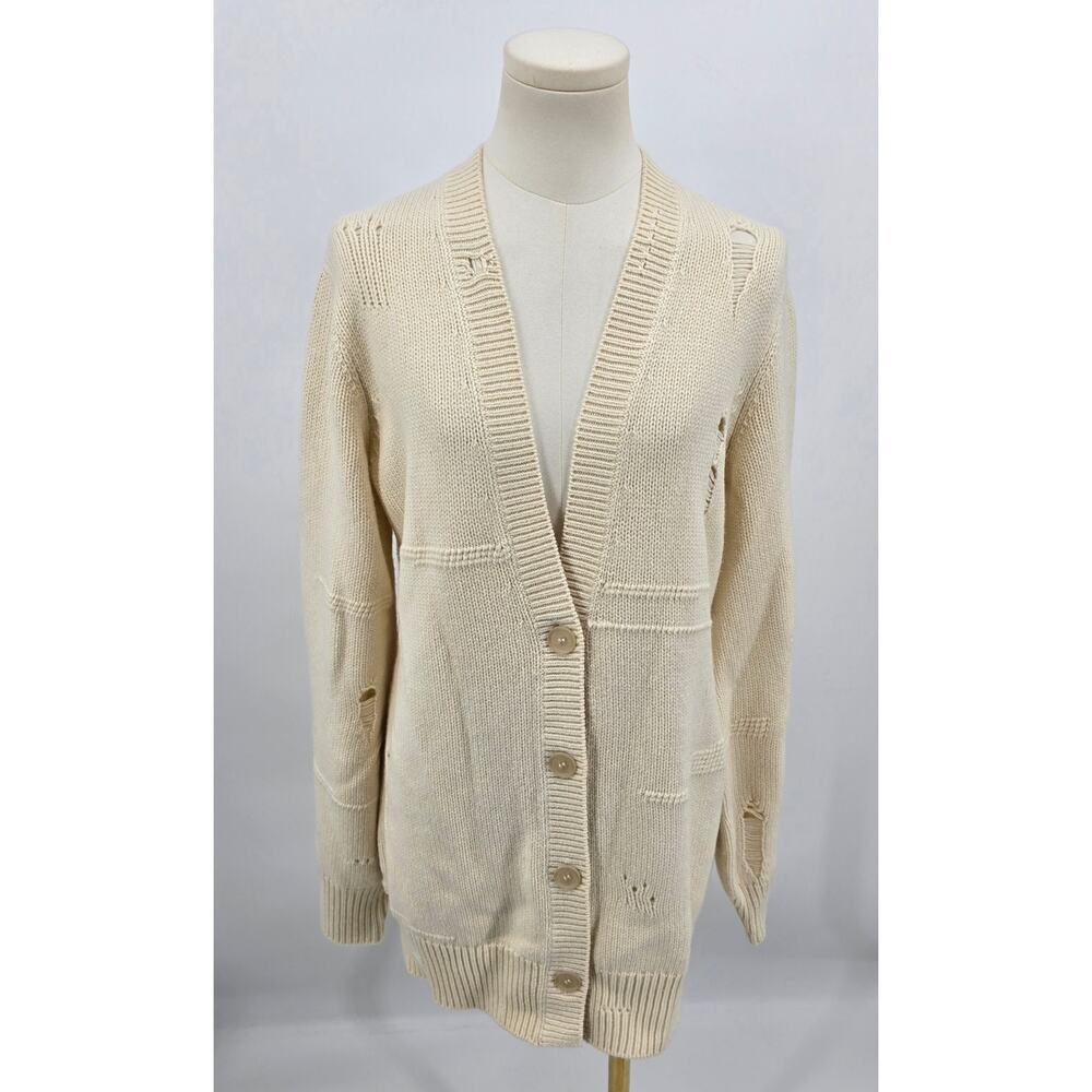 Helmut Lang Dark Academia Quiet Luxury Grunge Luxe Distressed Button Cardigan